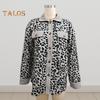 Women Spring Fall Coat Fake Chest Pocket Turn-down Collar Single-breasted Leopard Print Long Sleeves Mid Length Daily Wear Jacket