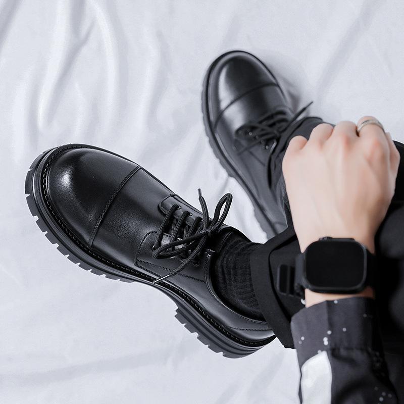 Fashion Casual English Platform Derby Shoes for Men Fashion Cow Leather High Sense Black Wedding Groom Low-top Platform Shoes Man