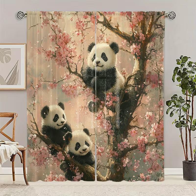 2 Pcs Cute panda print curtains,suitable for bedroom,living room kitchen decoration,home decoration,window decoration