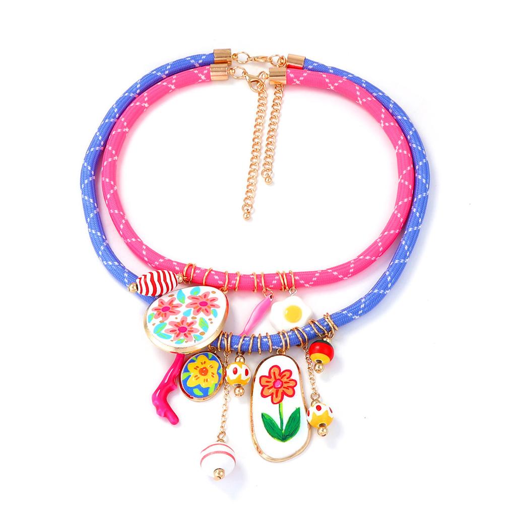 Fashion Dopamine Colored Pendant Geometric Double-layer Necklace For Women