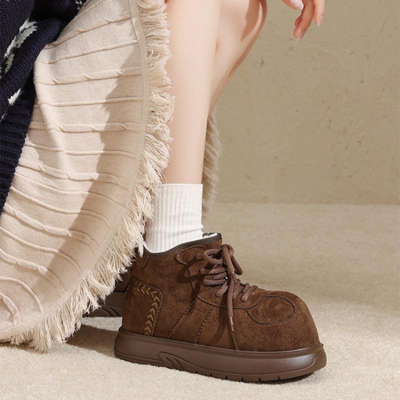Thick-soled Retro Suede Fleece-lined Cotton Shoes Plush Cotton Boots Fleece-lined Short Snow Boots