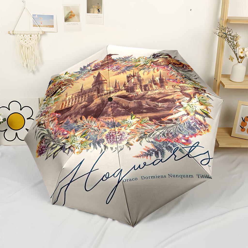 Chibi Harry Potter Icon Automatic Umbrella Compact 8-Rib Design Sturdy Construction All-Season Umbrella for Travel Vibrant Pattern Umbrella