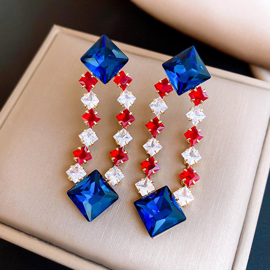 18k real gold electroplated geometric rhombus zircon earrings court style retro earrings earrings.