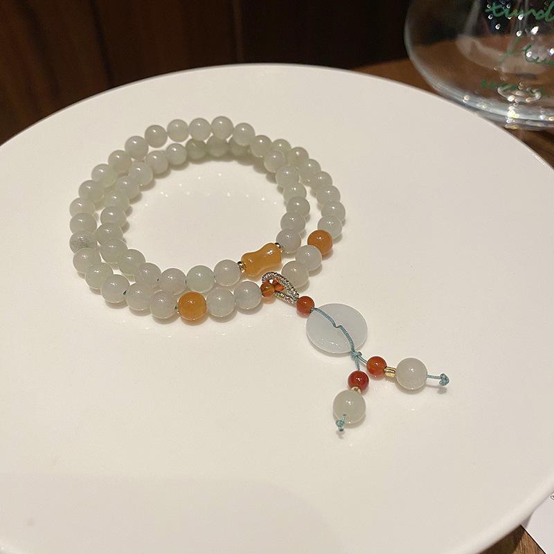 

Браслет из бусин из нефрита Тяньшань в стиле дзен, двухслойный, для женщин