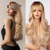 Golden Curly Long Synthetic Wig with Bangs for Women