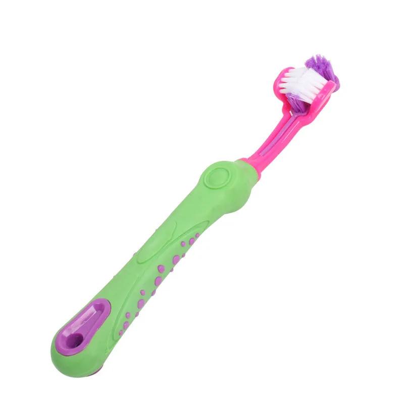 

3-Sided Pet Toothbrush Multi-Angle Dog Cat Teeth Cleaning Brush Bad Breath Tartar Care Tool зелёный
