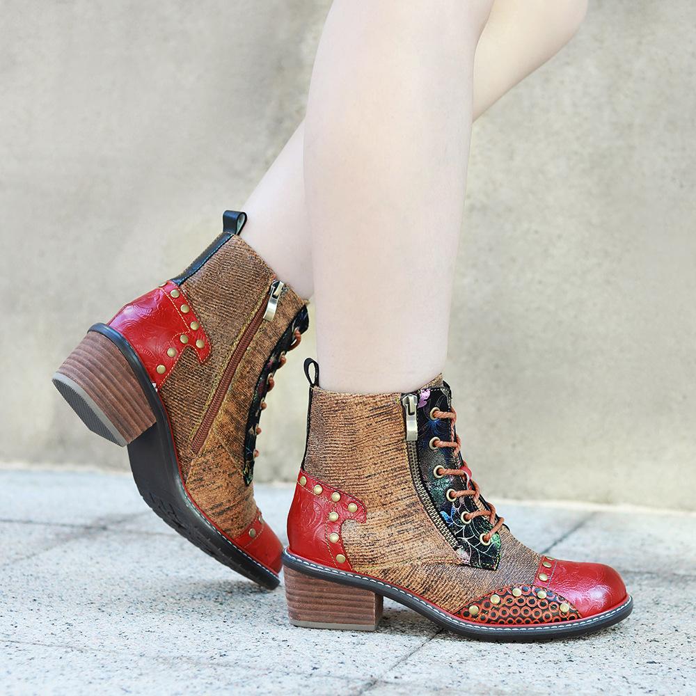 Dámské boty Sandály z pravé kůže Módní a elegantní Retro ručně malované embosované boty na vysokém podpatku