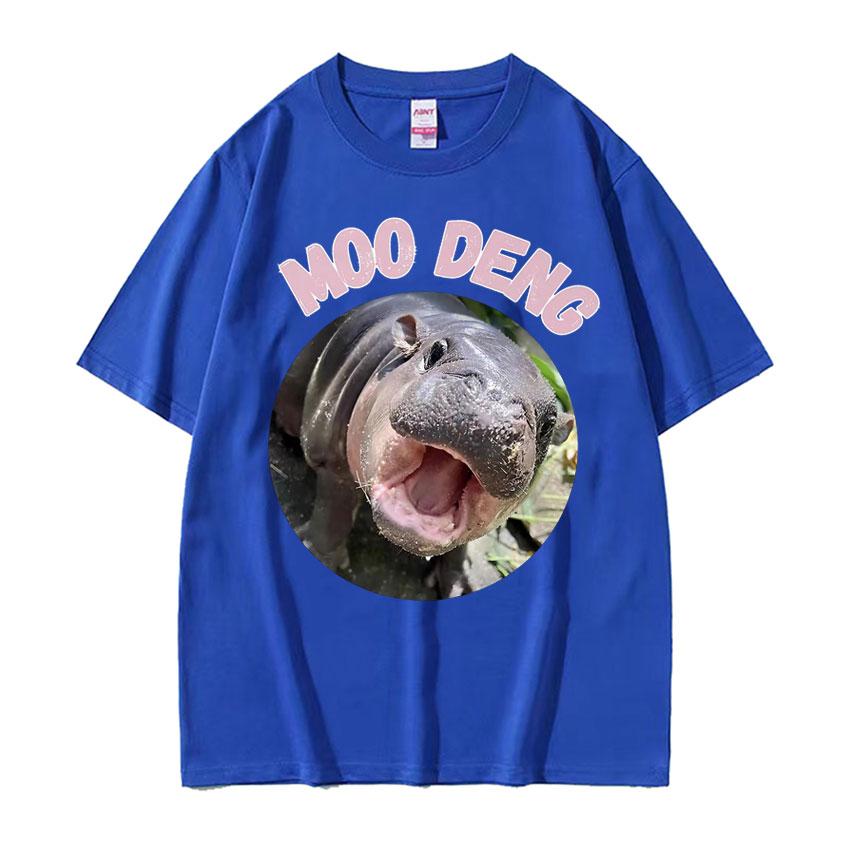 Moo Deng Bouncy Pig in Thai Picture The Cute Baby Hippo Funny Meme T Shirts Unisex Women Casual 100 Cotton Oversized Tshirt Tops