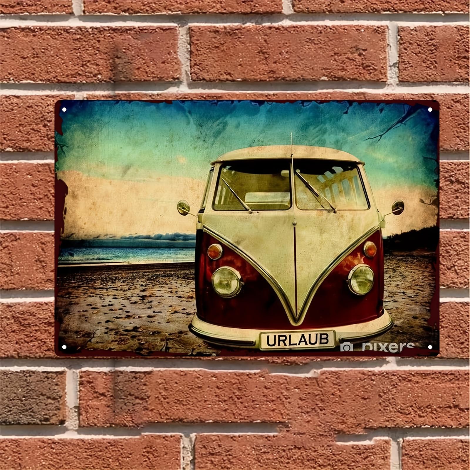 

Retro Bulli Van Iron Wall Art Beach Scene Metal Sign x Coastal Home Decor Plaque Durable Iron Wall Decor for Living 20x30cm（7.8x11.8inch）