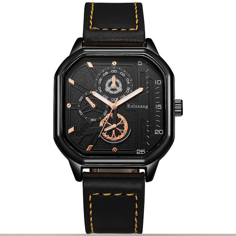 Fashion Men s Quartz Watch Classic Square Men s Quartz Wristwatch PU Leather Strap Business Watches for Man Student чёрный