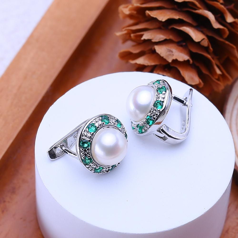 LSOOYH 7-8mm Freshwater Pearl Earrings Silver Color Fashion Cubic Zirconia Clip On Earrings For Women Birthday Gifts