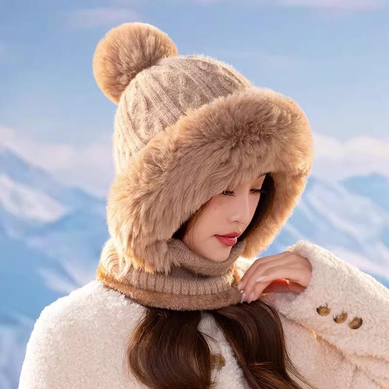 Women's Acrylic Knit Hooded Scarf - Multifunctional Fall/Winter Headwear with Integrated Face Cover for Outdoor Cycling and Skiing