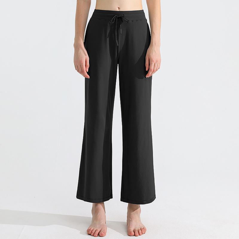 Women's High-Waist Wide-Leg Summer Yoga Pants - Lightweight, Loose, Slimming Casual Trousers with Drawstring.