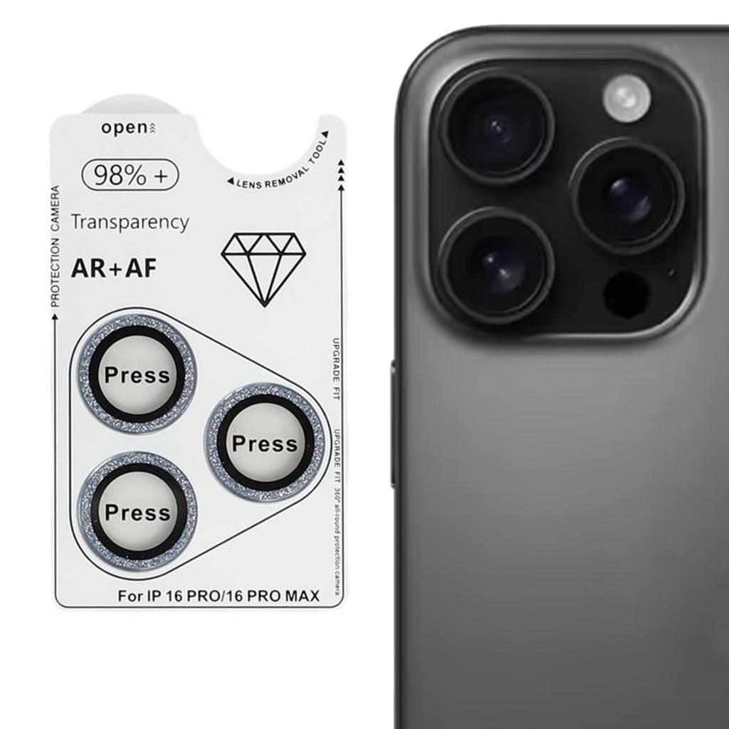 For iPhone 16 Pro/16 Pro Max Camera Lens Protector Glitter Tempered Glass+Metal Lens Film