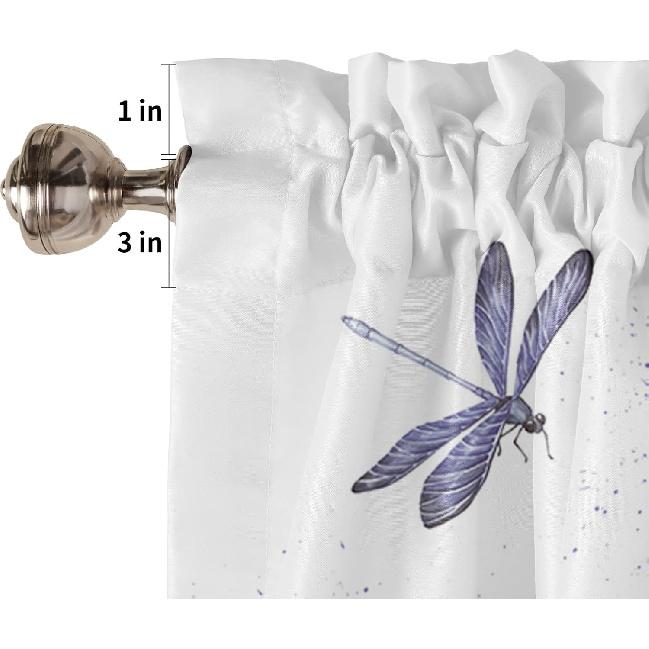 DecorLovee Curtain Valances for Windows Living Room, Purple Lavender Curtain Toppers and Valances for Bedroom, Farm Flower Dragonfly Rod Pocket