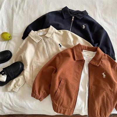2-7 Jahre Kinder Baumwollmantel 2024 Frühling Jungen Mädchen Japanische bestickte Flip Kragen Jacke Baby Kurzer Reißverschluss Herbsthemd