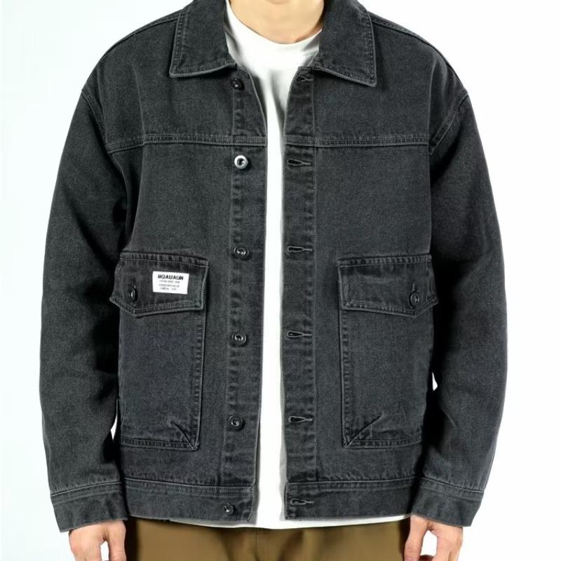 Men's Trendy Pilot Denim Jacket with Large Pockets – Spring/Autumn Loose Fit Retro Style