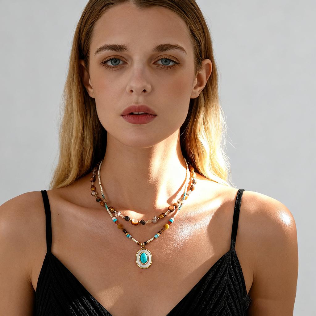Acrylic Wood Beaded Round Clavicle Sweater Chain Maillard Temperament Necklace