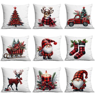 New Christmas Pillowcase Red Plaid Creative Print Home Living Room Sofa Pillowcase