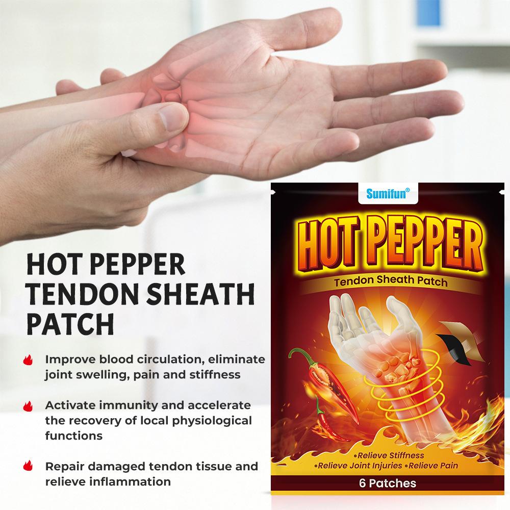 6 parches/bolsa Parche de vaina tendinosa Pepper Parche de calentamiento para muñeca y tobillo Parche para articulación tendinosa con protuberancia en dedo