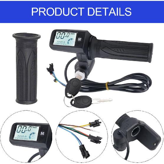 Full Twist Throttle, 8 Pin EBike Throttle 36V/48/60V Universal with 3 Speed Adjustment, LCD Speed Display, Key Switch, Electric Scooter Twist Grip