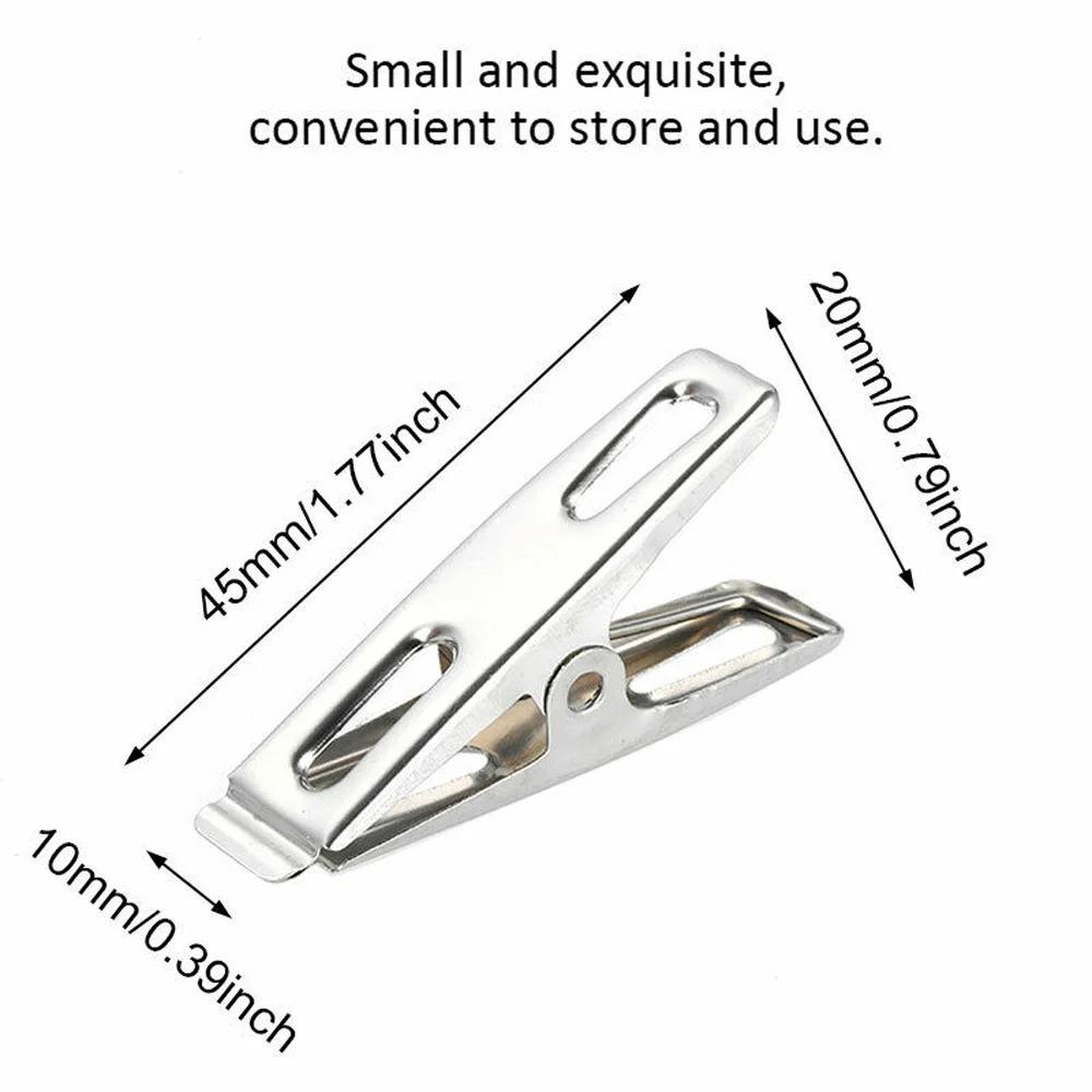 20pcs Windproof Clothes Pegs Stainless Steel Metal Binder Clips Household Document Clips  Kitchen