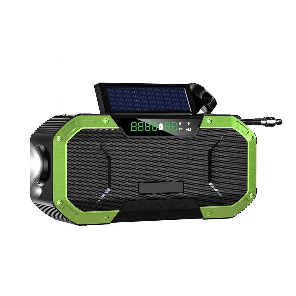 Radio de emergencia AM/FM, Radio de manivela con energía Solar y linterna LED, Banco de energía de 5000mAh, cargador de teléfono, altavoz Bluetooth 5,0