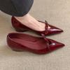 Sheepskin French temperament inner height increase hollow shallow mouth single shoes women's one foot pedal pointed shoes bow Mary Jane shoes