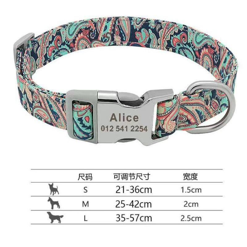Cross-Border Dog Collar Wholesale Engraved Dog Tag Anti-Lost Adjustable Semi-Metal Buckle Medium and Large Dog Collar
