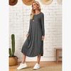 Herbst Damen Übergröße Einfarbig Lässig Langarm Kleid Gebogener Saum Lockeres Kleid