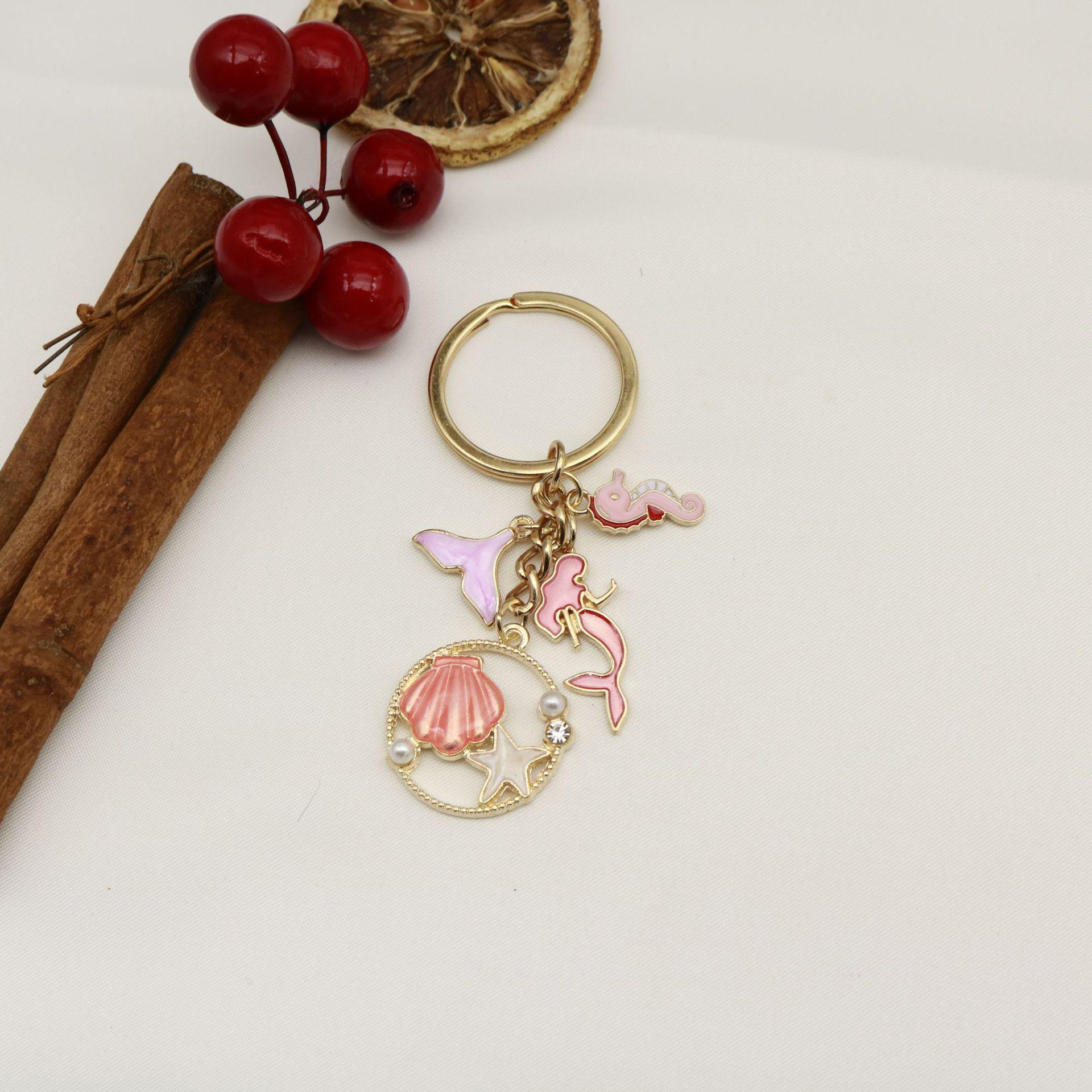 Ocean Series Starfish & Turtle Keychain - Mermaid Drip Oil Beach Pendant for Backpack or Car