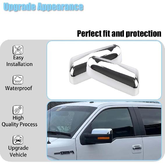 AUCERAMIC Chrome Plated Mirror Covers Caps Compatible With 2009-2014 Ford F150 2 Door 4 Door Side View Mirror Back Cover Cap Overlay