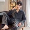 Men's Cotton Youth Lapel Pajama Set for Autumn - Casual Home and Outerwear