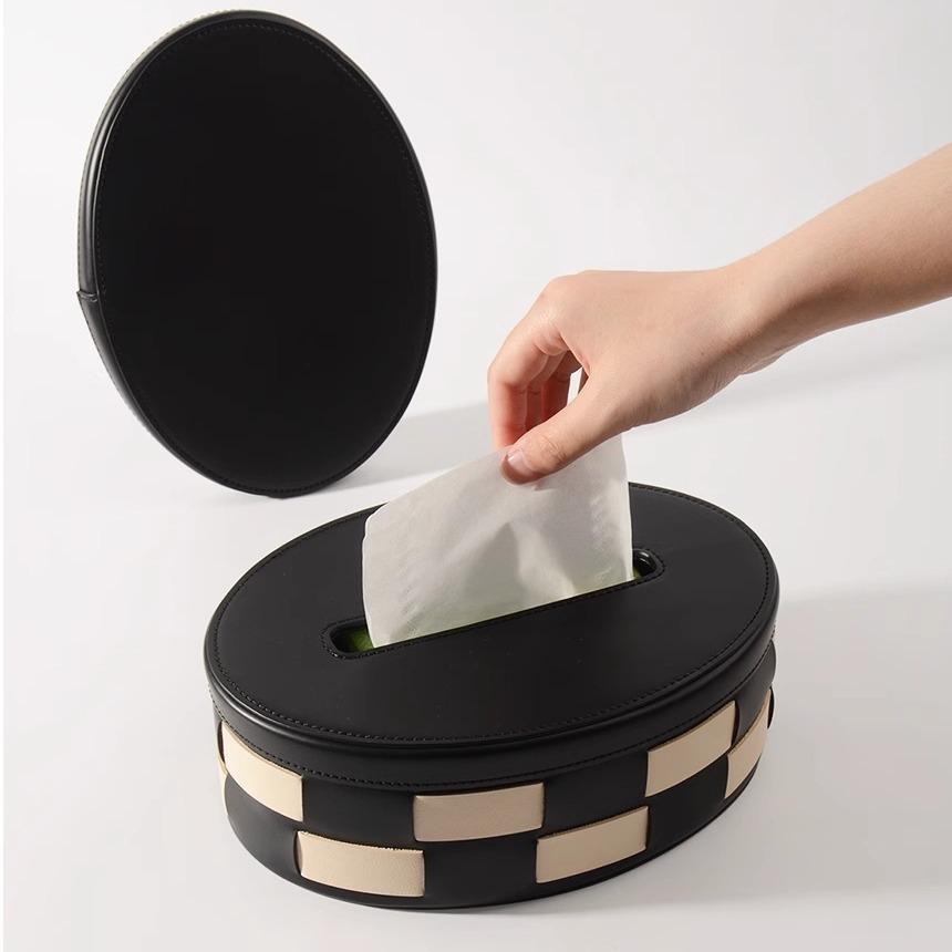Luxurious Leather Checkerboard Tissue Box Storage Box, Dining Table Retro Paper Box, Living Room Decoration