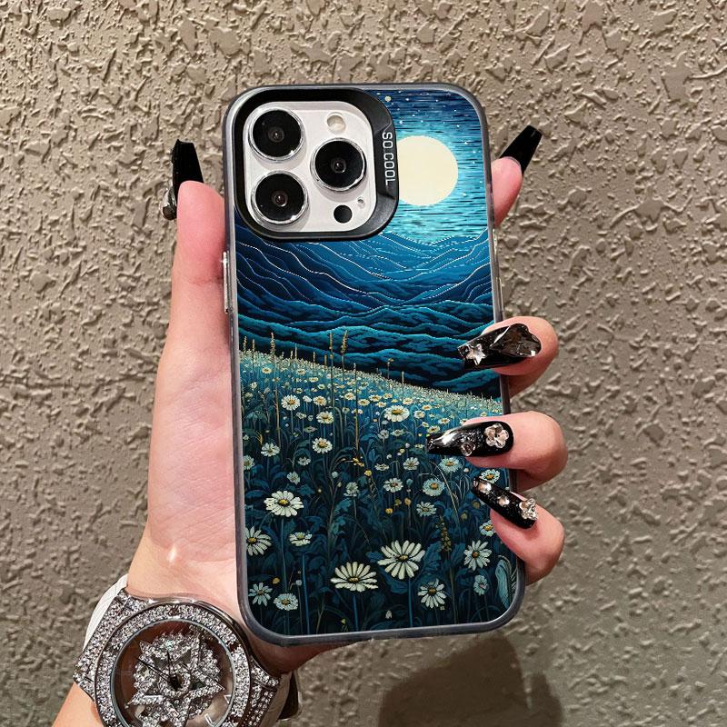 Moon Starry Sky Moonlight Night Scene Laser Phone Case For iPhone 14 15 Pro Max Plus 11 13 12 Mini 16 Pro Max Shockproof Covers