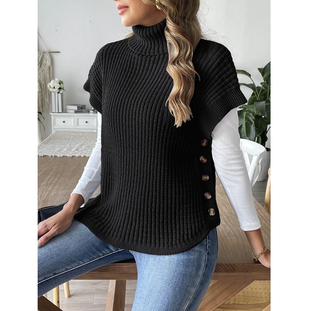 

Женские весенне-осенние пуловеры и свитера, жилет с боковой пуговичной отделкой, водолазка, повседневные вязаные майки Free Size чёрный