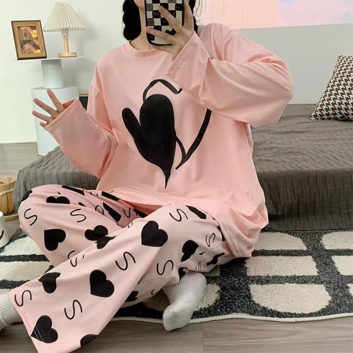 Women's Smile Face Cartoon Pajama Set - Long Sleeve Spring/Autumn Sleepwear