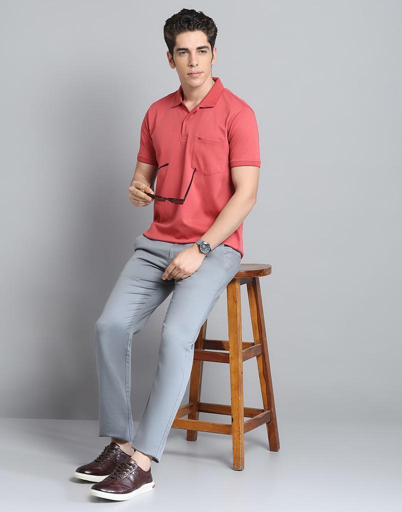 MONTE CARLO Mens Solid Rust Collar Neck Half Sleeve T-Shirt