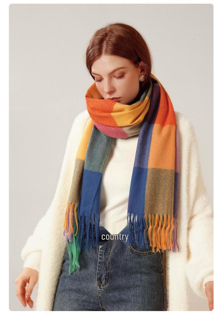 2025 Elegant Women's Striped Plaid Shawl – High-End Autumn/Winter Fashion Scarf