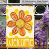 2D Flat, 1pc Colorful "Welcome" Flower Metal Wall Art Sign - 8*12 Inch Aluminium Boho Floral Decor, Polka Dot Orange Flower Plaque, Perfect for