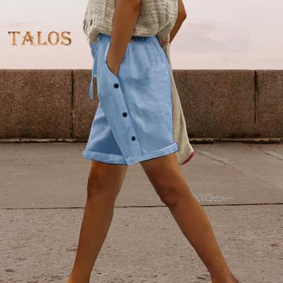 Women's Casual Shorts Elastic Drawstring High Waist Shorts with Pockets Summer Beach Vacation Lounge Outfit