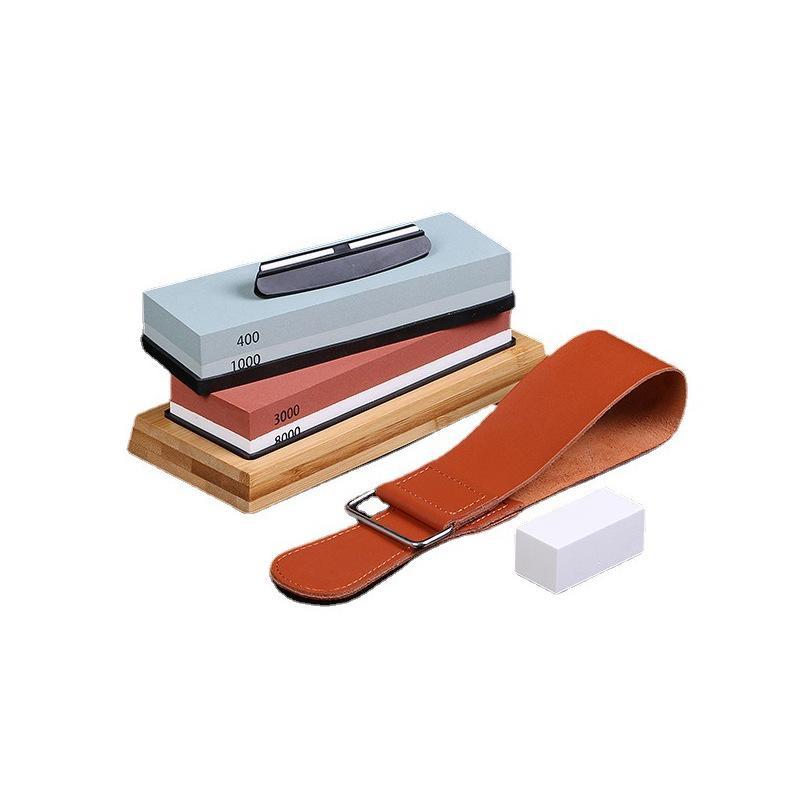 1Set Kitchen Knife Sharpening Stones Set Knife Sharpening Kit 400/1000 3000/8000 Grit Wet Stone Flattening Stone Angle Guide Leather Strop