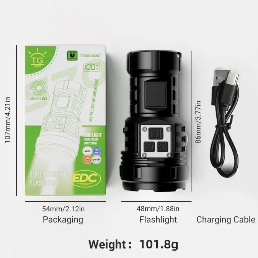 9LED Strong Light LED Flashlight TYPE-C Charging Torch with COB Light Portable LED Flashlight Outdoor for Home Emergency
