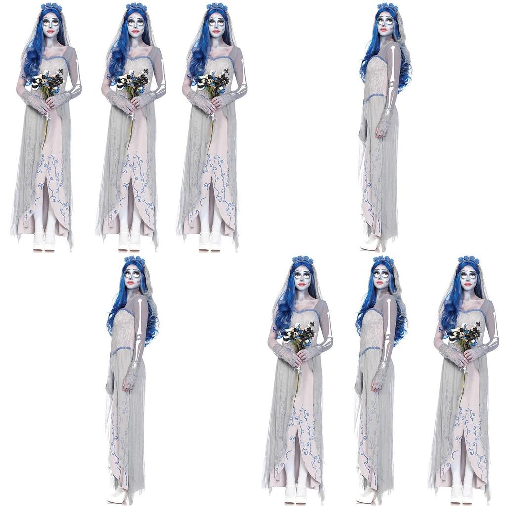 Ganzkörper Hellgrau Damen Halloween Horror Zombie Leichenbraut Kostüm