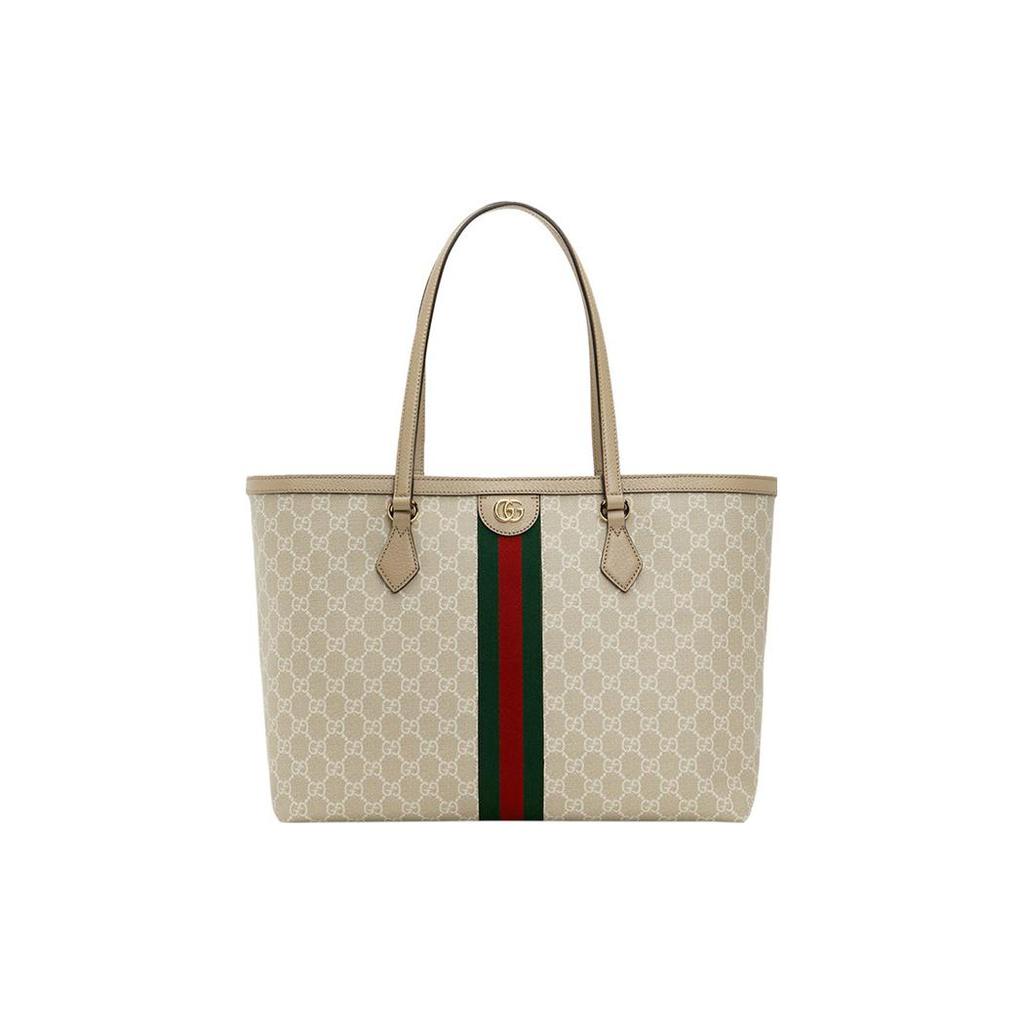 GUCCI Canvas Tote Bag, Shopping Bag, Handbag, Shoulder Bag Medium Unisex Beige White