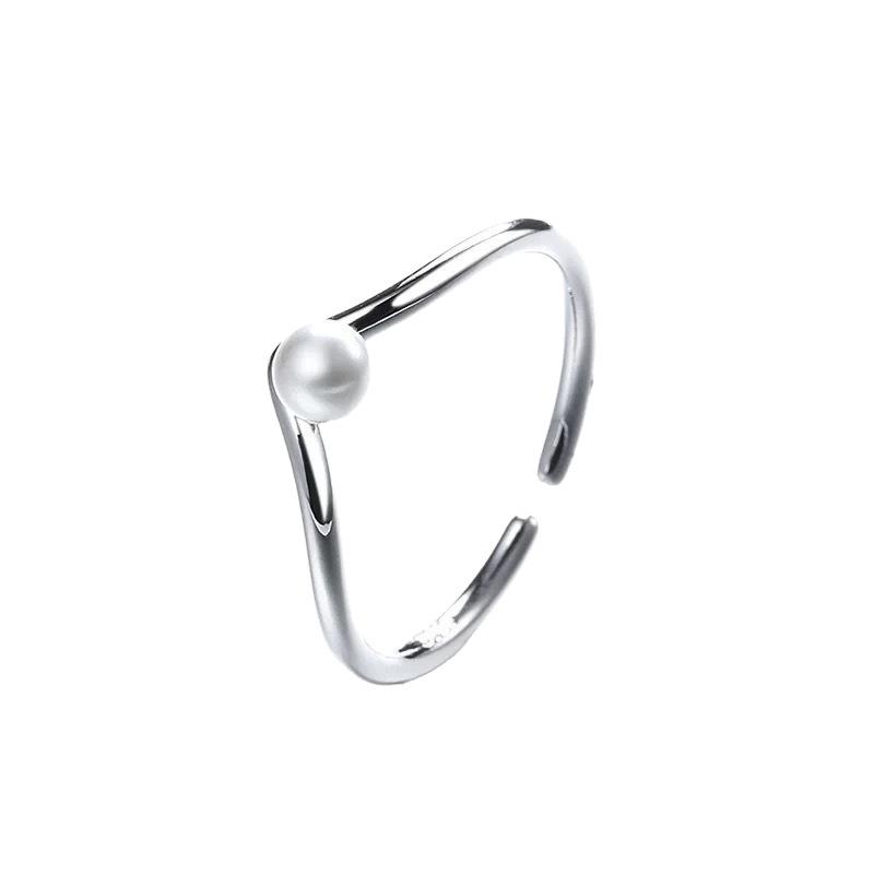 Damski pierścionek na palec wskazujący z perłą, w kształcie litery V - Elegancki i nowoczesny design