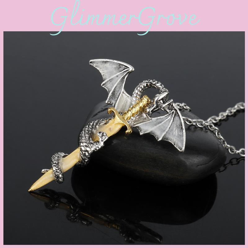 Luminous Winged Dragon Gold Pendant Necklace With Alloy Chain For Men And Women