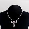 Elegant Crystal Beaded Bowknot Necklace Women Simple Clavicle Chain Choker