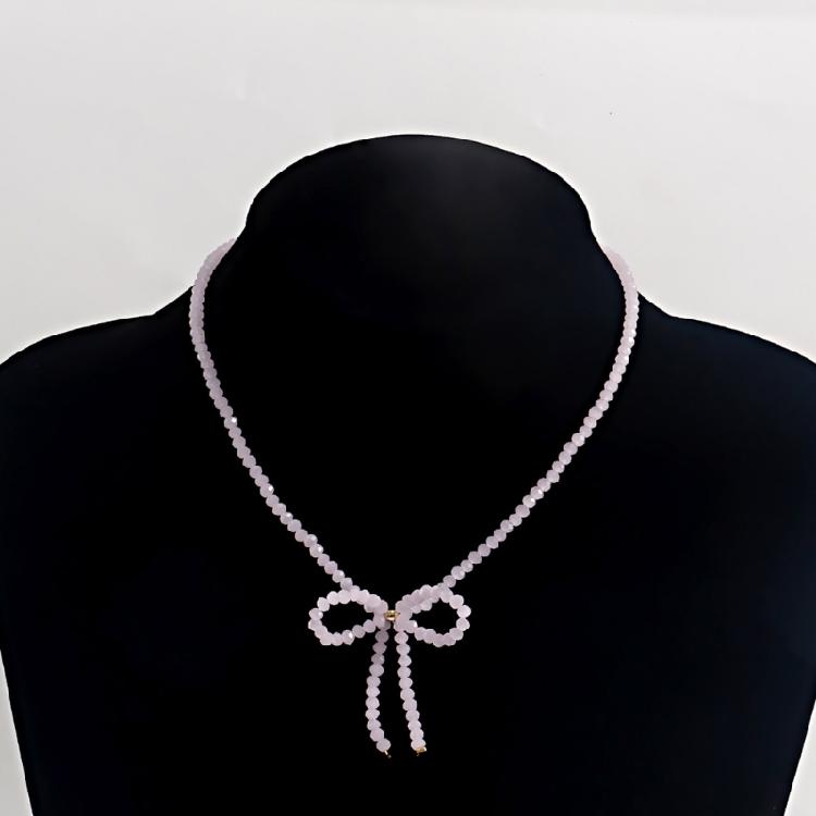 Elegant Crystal Beaded Bowknot Necklace Women Simple Clavicle Chain Choker