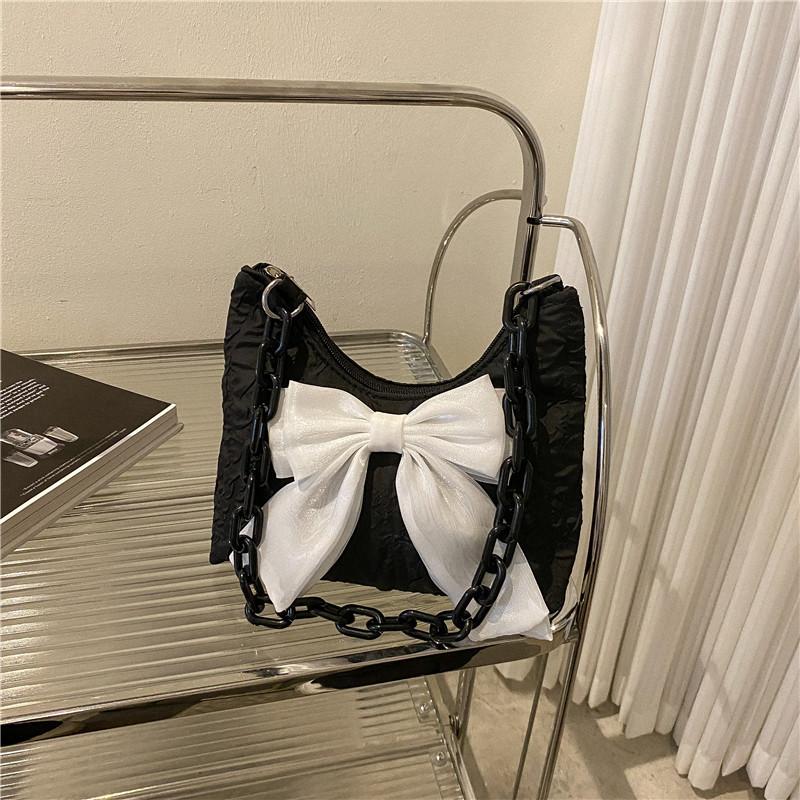 Stylish Urban Cotton Mini Handbag With Bow Knot For Women Soft Box Shape